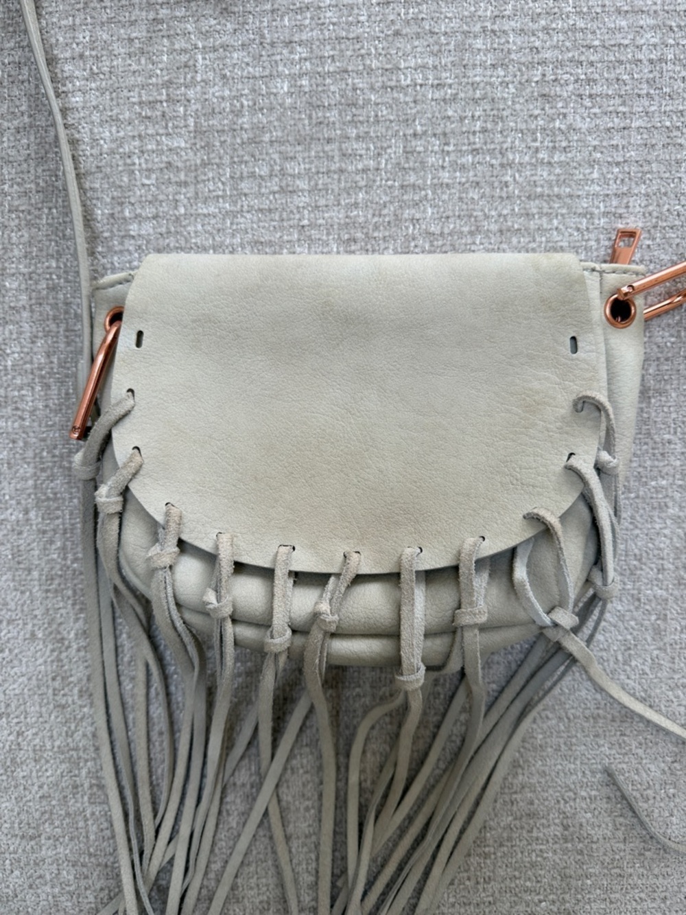 Free People Light Gray Suede Fringe Crossbody Bag - Picture 8 of 8